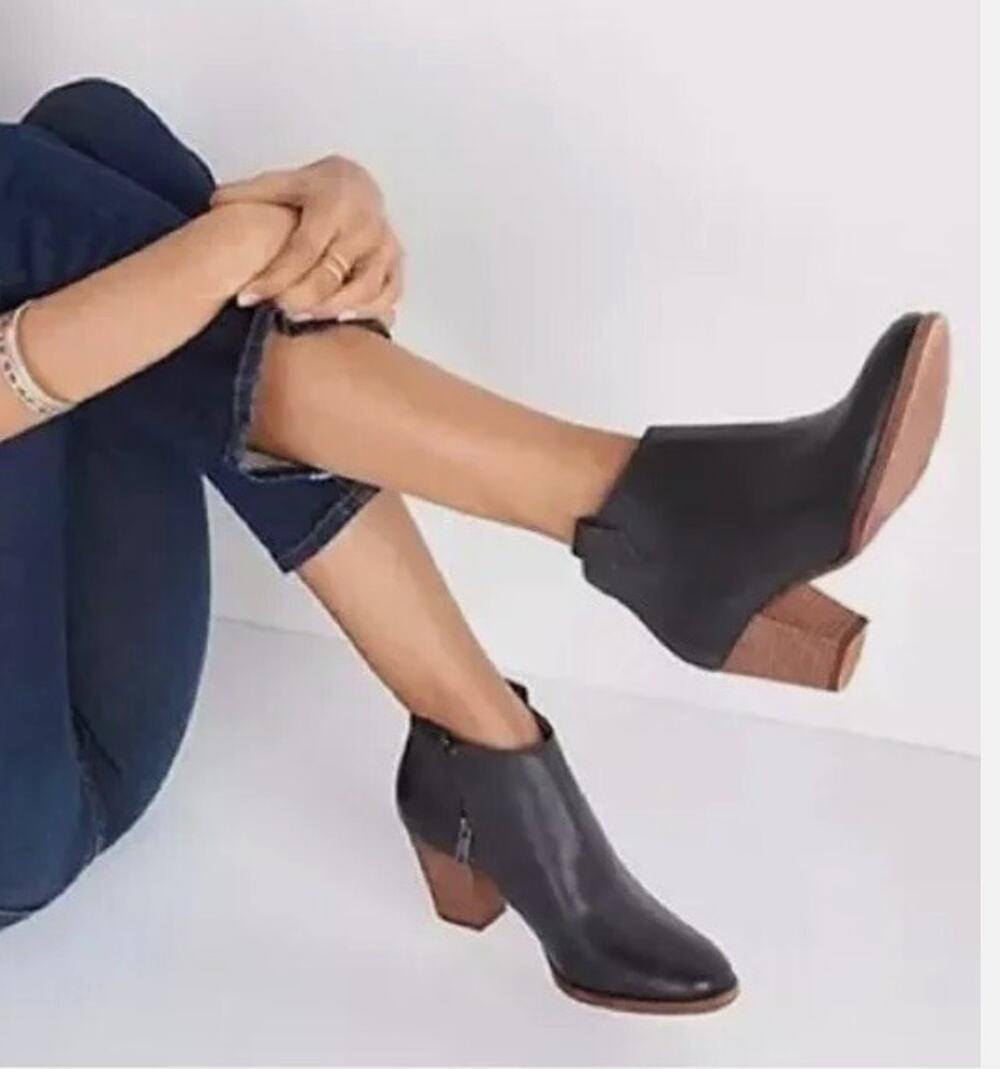 Madewell Womens Billie Boots Black Leather Block Heel Side Zip Closure Size 7